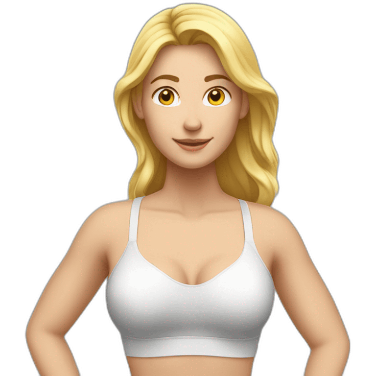 fit Caucasian woman small bra (hands-in-hair pose) (full body) emoji