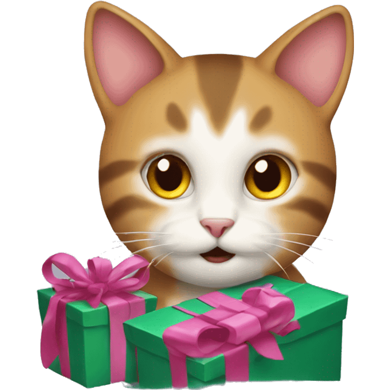 Cat opening Christmas gift emoji