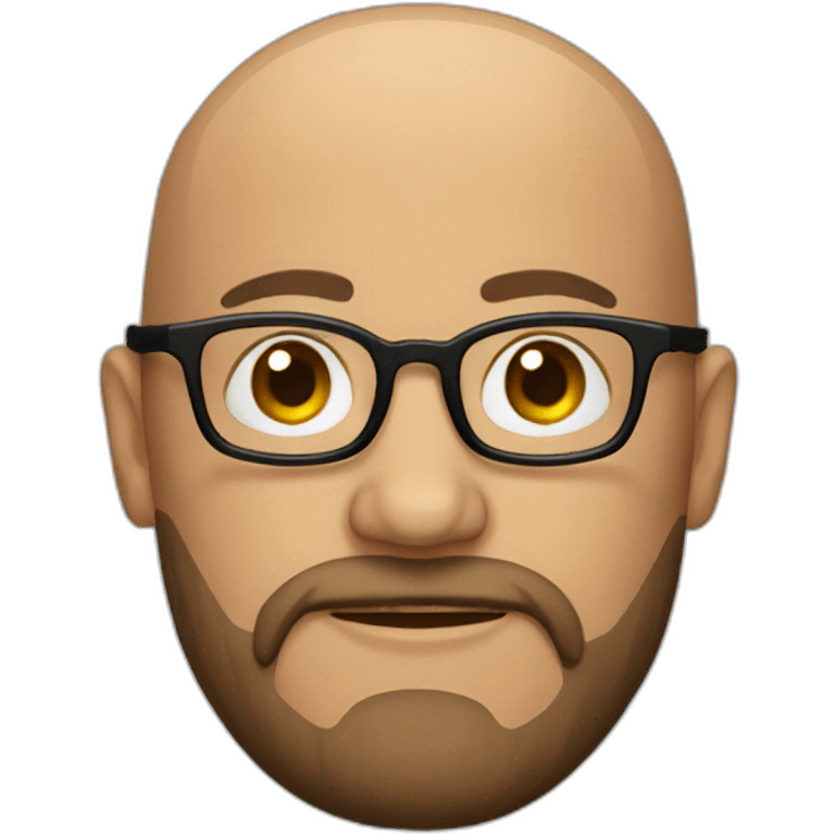 Round face Bald man with brown beard and glasses emoji