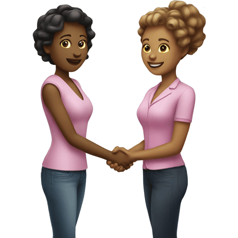 two woman with pink nails handshake emoji