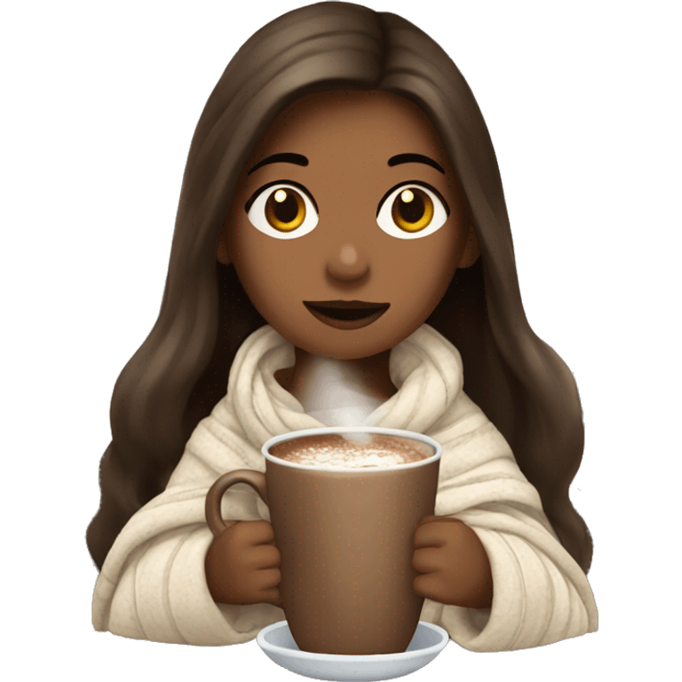 girl with brunette hair and blanket sipping on hot chocolate emoji