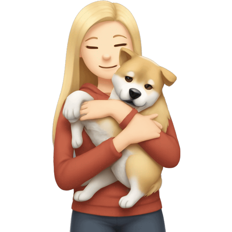 blonde girl hugs akita inu  emoji