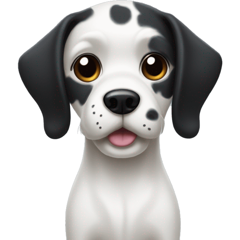 White Dog with black patches covering eyes and standing up ears emoji