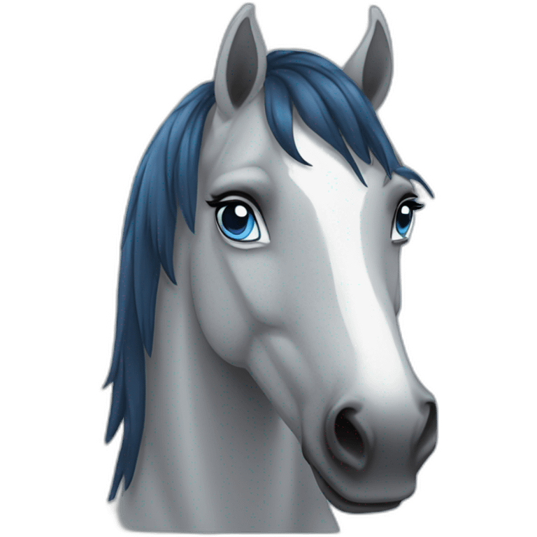 gray horse withblack mane with blue tips and blue eyes emoji