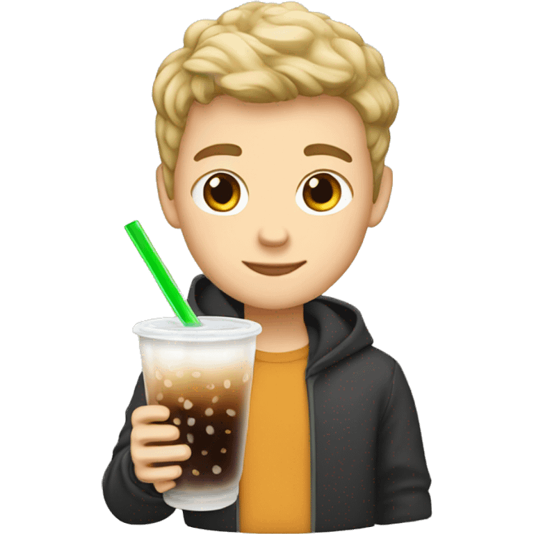 white boy with boba tea emoji