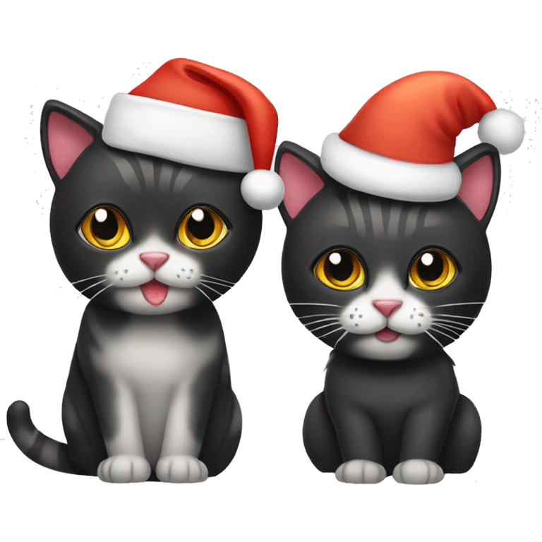 Black cat and tiger cat wit christmas hat  emoji