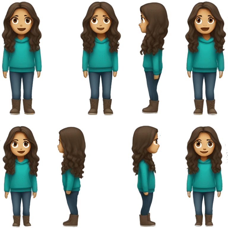 winter, christmas, hispanic, long brown hair, girl, brown eyes, child, full body, teal sweater emoji