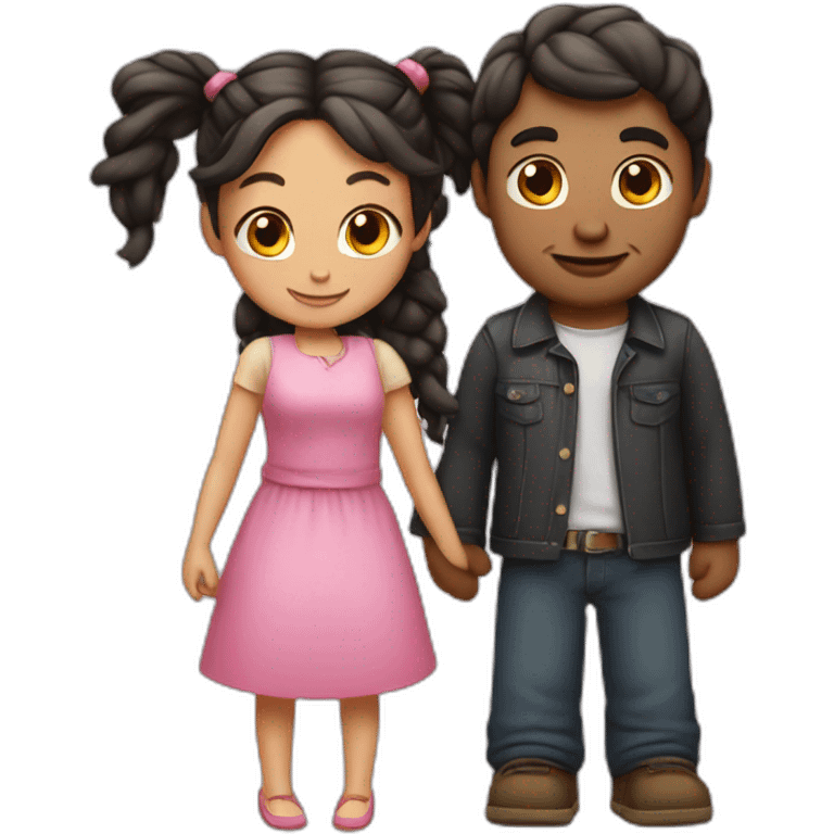 Man loves woman with pigtails, heart between them emoji