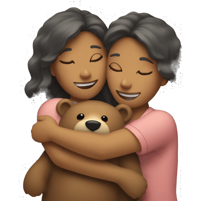 Two women hugging a bear emoji