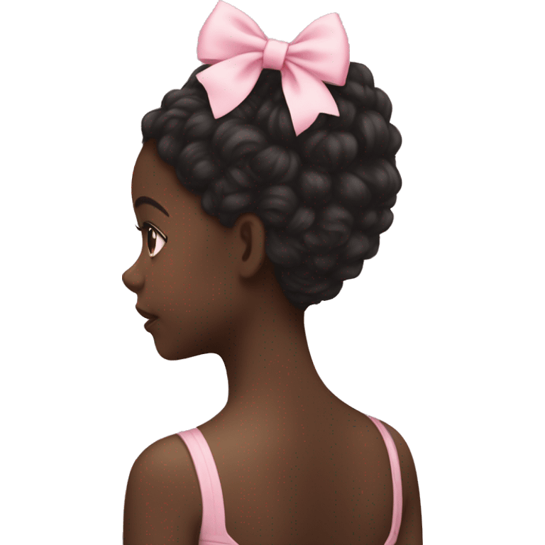 back profile of a black girl with long curly hair with a light pink bow in the back of her hair emoji