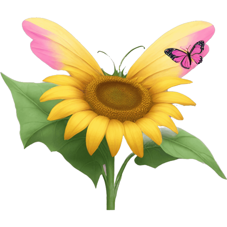 Sunflower with pink butterfly  emoji