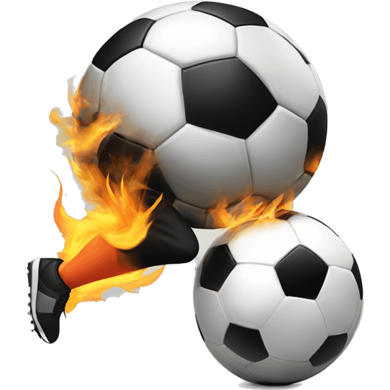 A person kicking a soccer ball and the soccer ball is in flames emoji