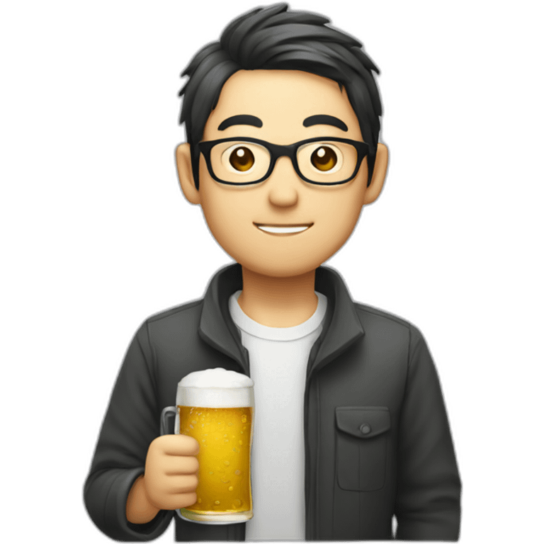 Japanese man wearing glasses holding beer emoji