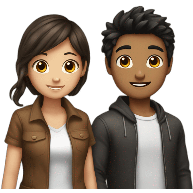 black hair boy and brown hair girl best friends emoji