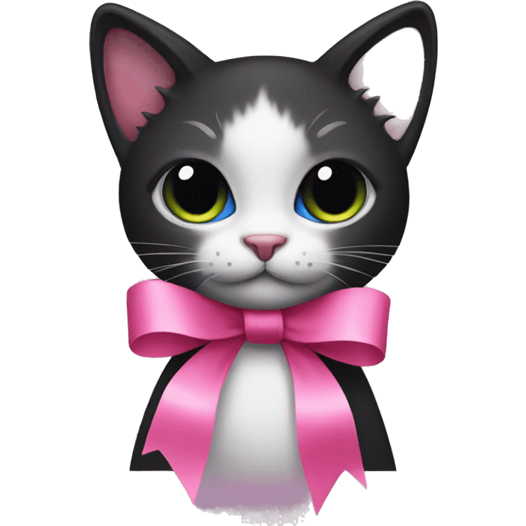 Black kitty with a pink ribbon  emoji