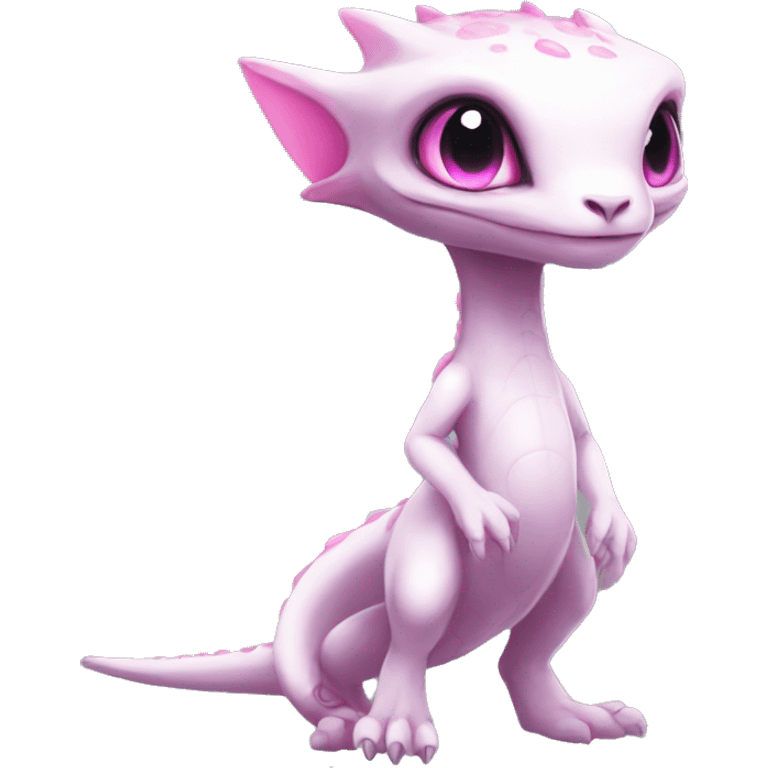 White, Chibi, White body, Anthro-Sona-Lizard-Alien-Salazzle-Mew-Fakémon, with pink eyes, Full Body emoji