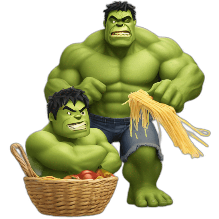 hulk and shrek eating spaghetti emoji