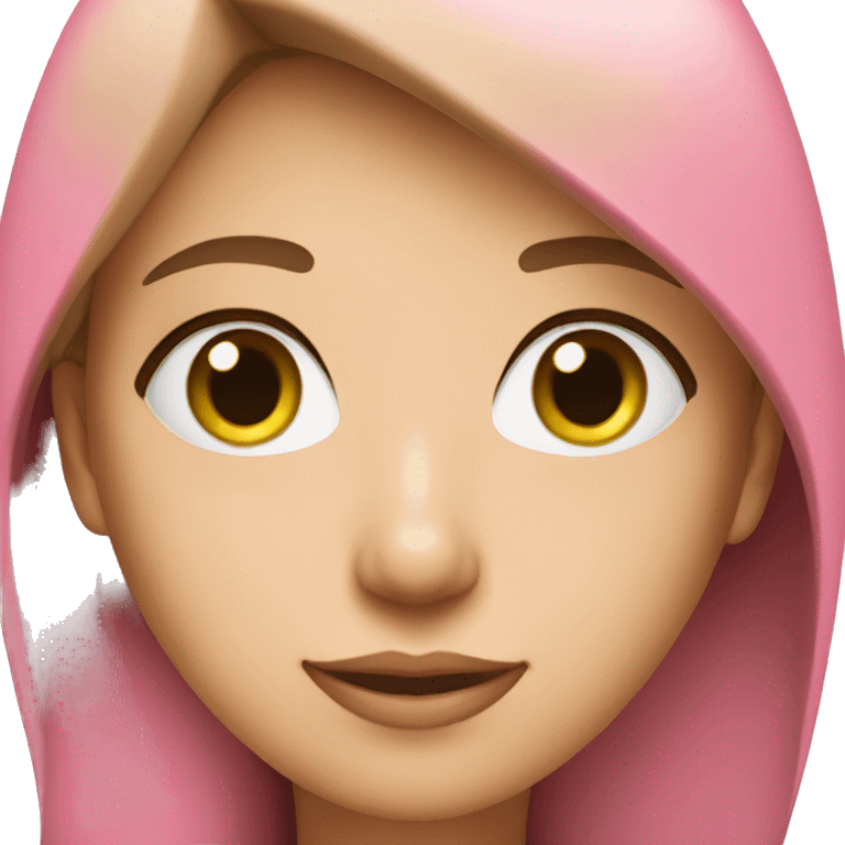 Woman in pink shirt and white cap, with green eyes and brown straight hair emoji