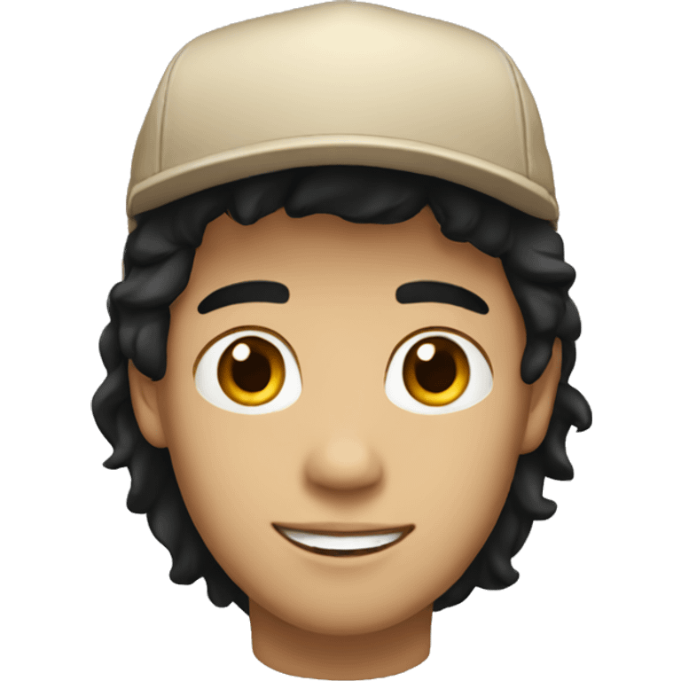 "Young man, white with black hair, wearing a beige cap." emoji