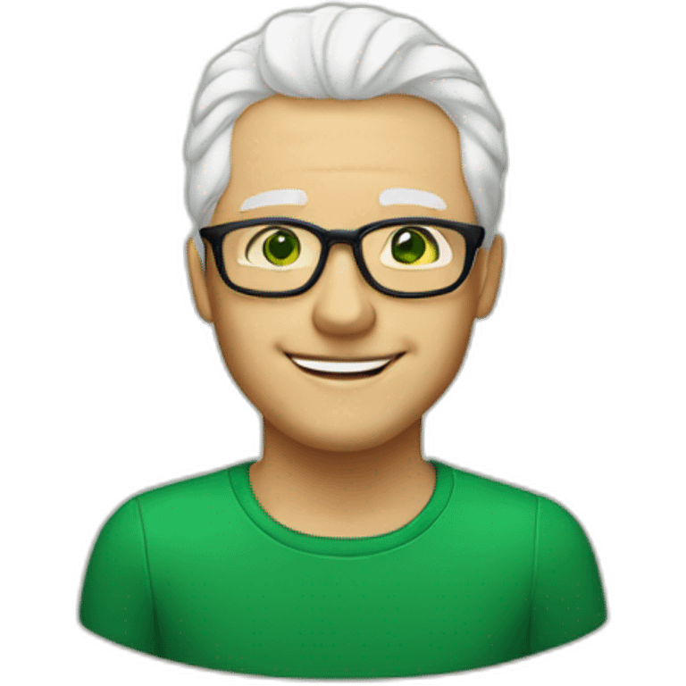 Man-white hair- glasses- green eyes- smiling emoji