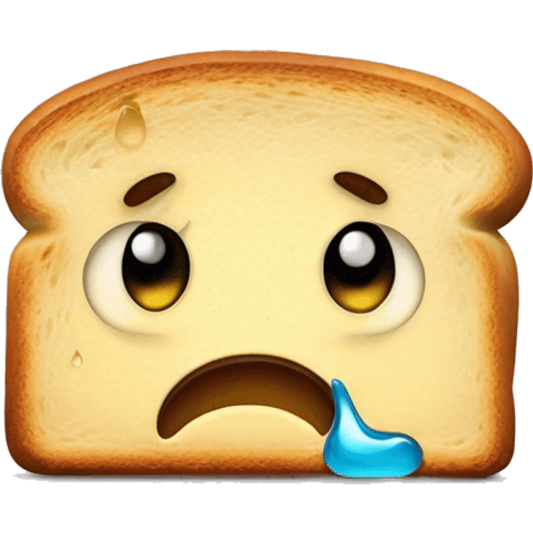 exaggerated sad expression on a sad toast with a crying a single jelly tear-drop emoji