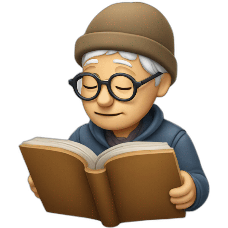 Old man with glasses reading a book and wearing sleeping hat emoji