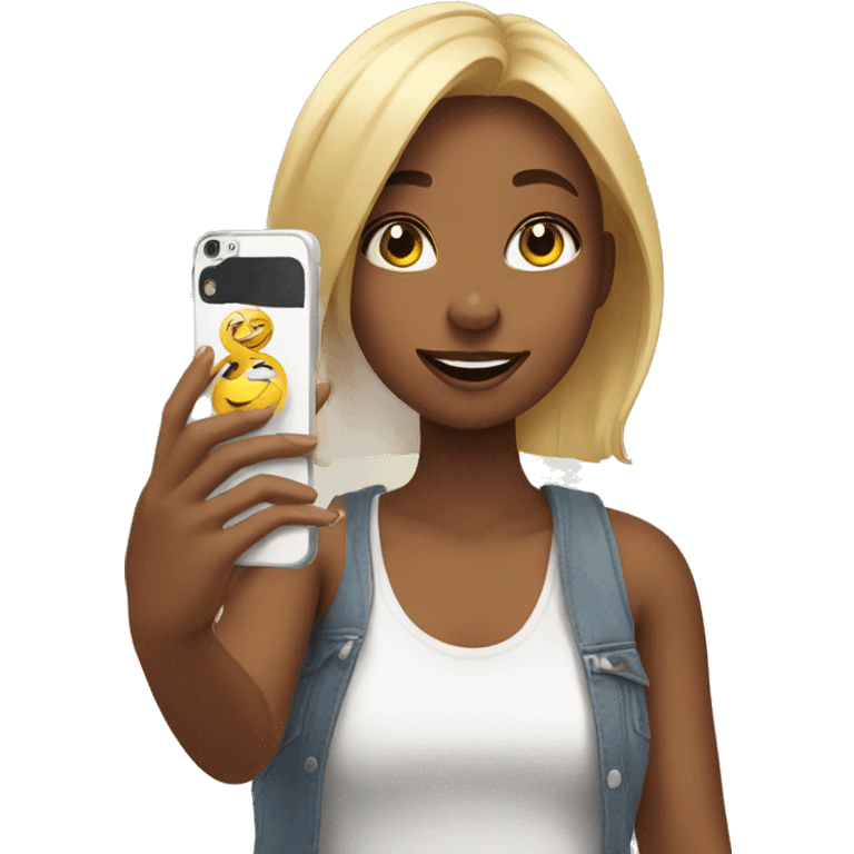 Girl taking selfie indoors emoji