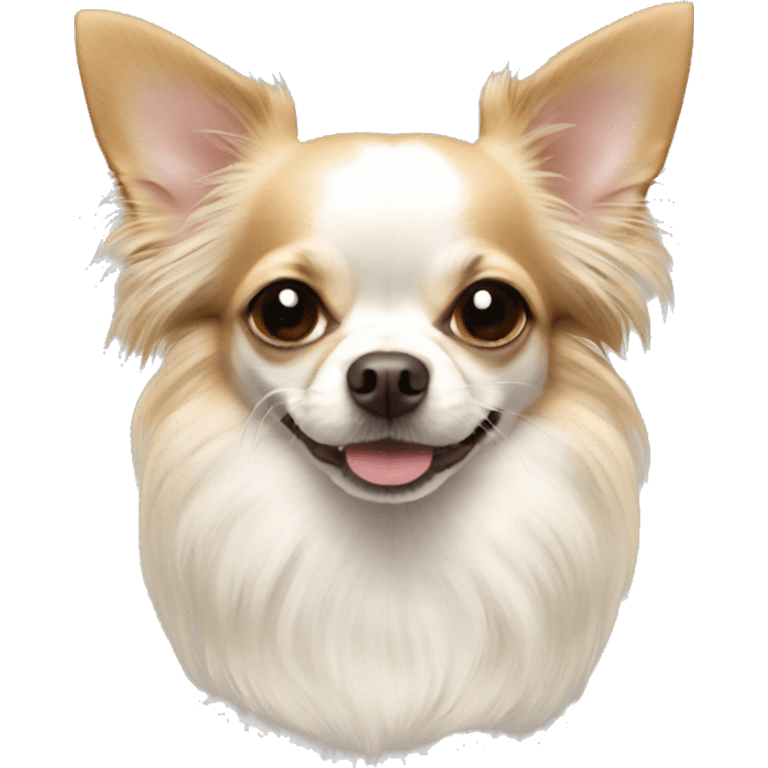 White and sable long haired apple head chihuahua  emoji