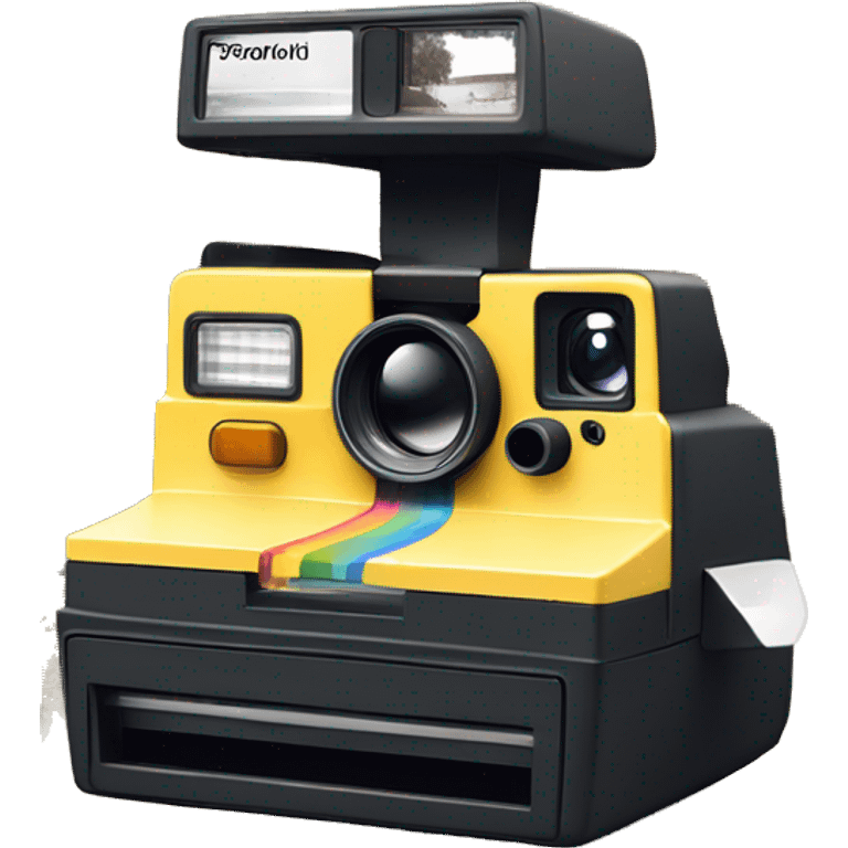 a polaroid camera in the moment when printing a picture of a sunny hill, just te object itself emoji