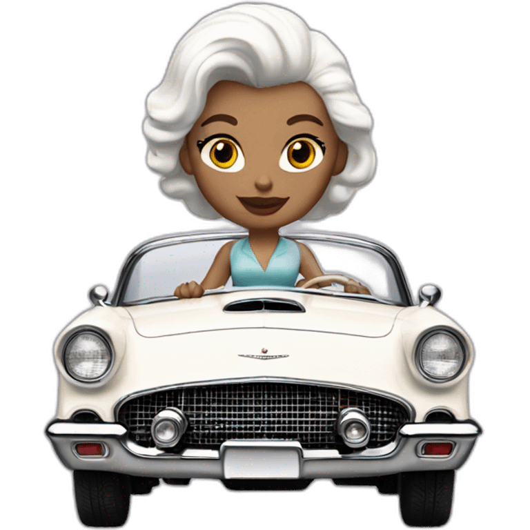 A woman with straight white hair driving a white 1957 Thunderbird emoji