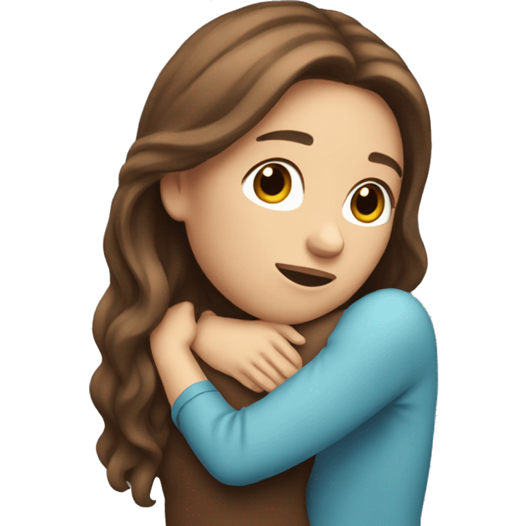 Woman with fair skin and long brown hair giving hug emoji