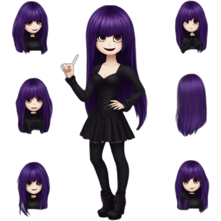 Elissabat -with bangs -long-hair-dark-plumpurple-and-black-vampire-goth-makeup-pinkeyes-romanticgothcloses-do a midele finger emoji