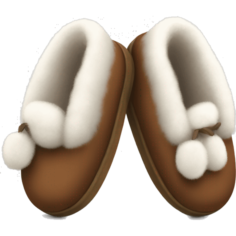 Pair of brown slippers with white fur inside emoji