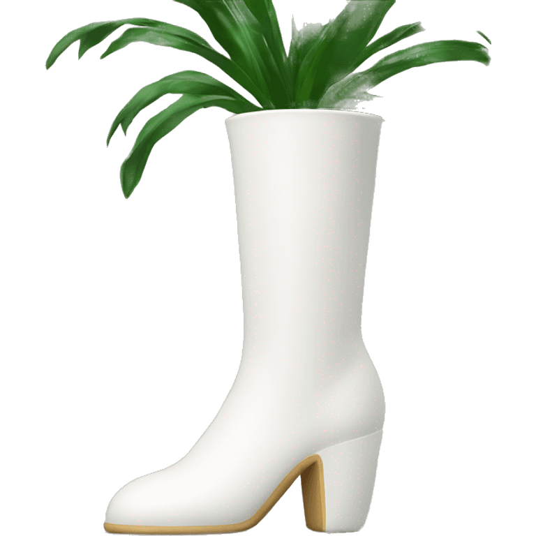 White boot vase growing a palm emoji