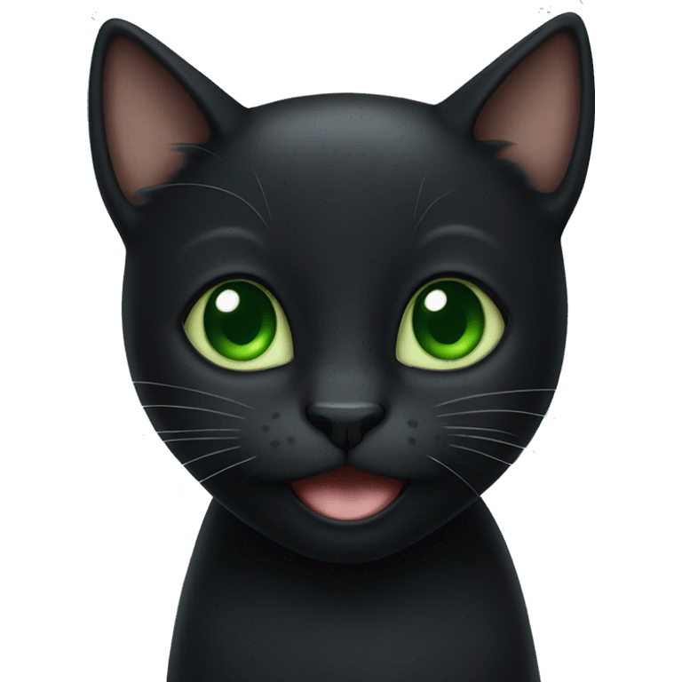 Happy black kitty with green eyes emoji