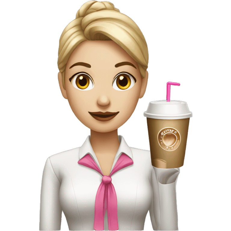 Corporate girl with pink bow  and cold coffee  emoji