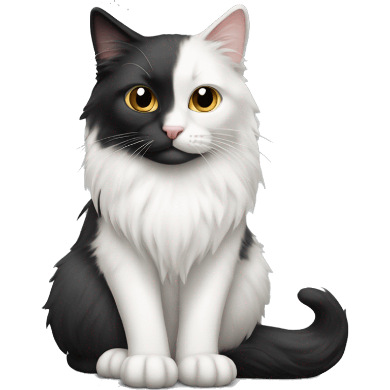 half black and half white long hair cat emoji