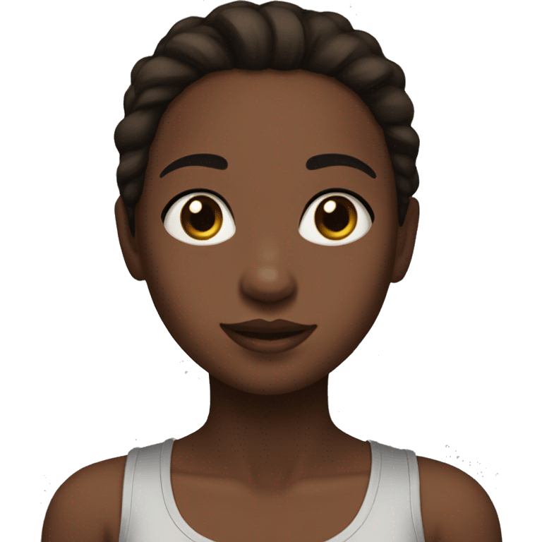 girl with brown hair and eyes, slightly dark skin, straight medium length hair, black tank top with straps emoji