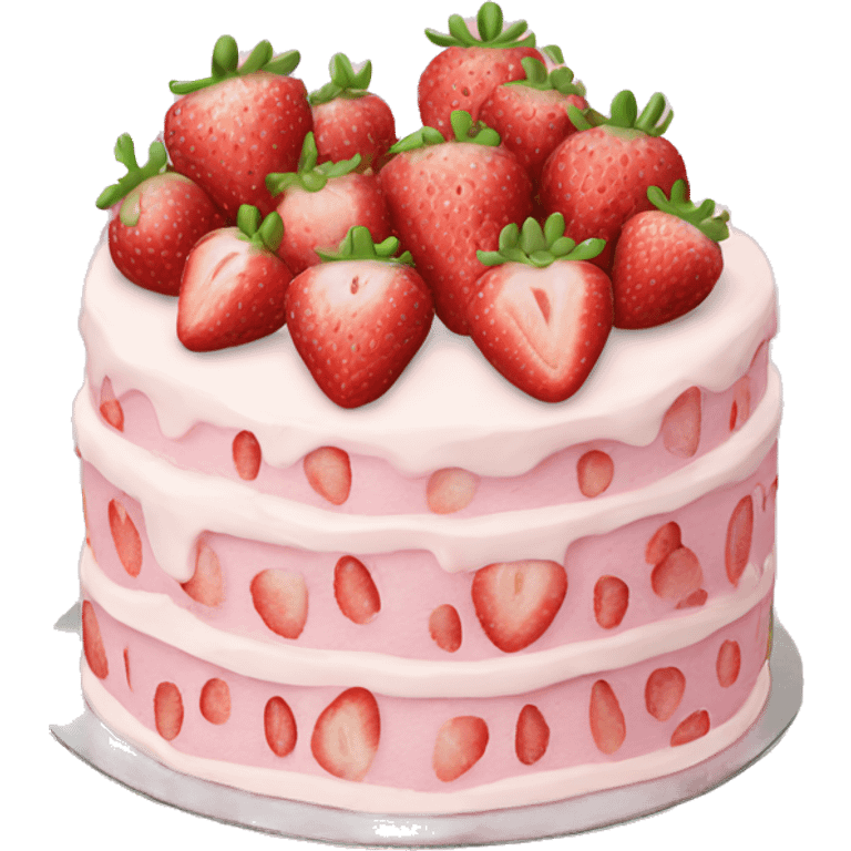 Light Pink strawberries and cream birthday cake  emoji