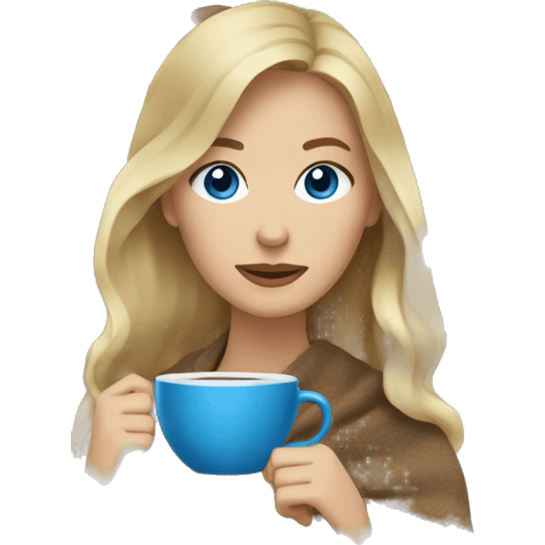 Dark blonde hair woman with blue eyes fall blanket with coffee emoji