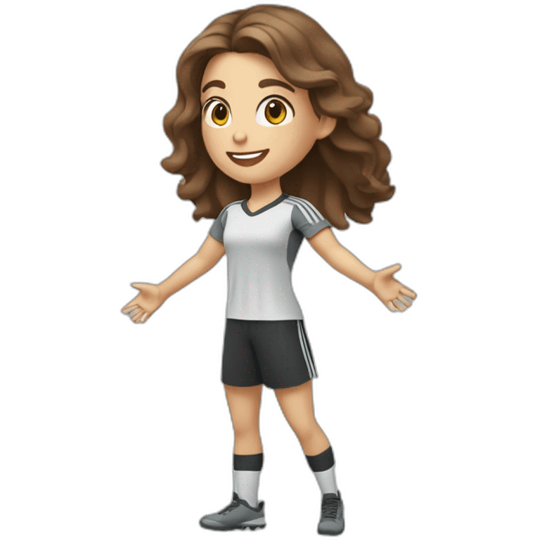 Full body caucasian girl with long Brown hair doing Cristiano Ronaldo siu celebration emoji