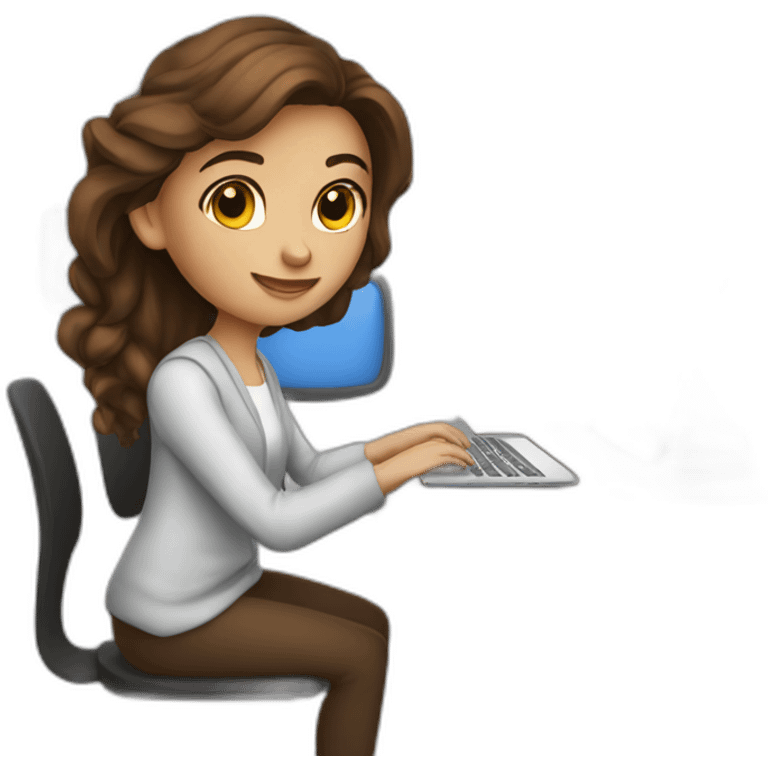 Beautiful programmer girl with brown hair working with MacBook emoji