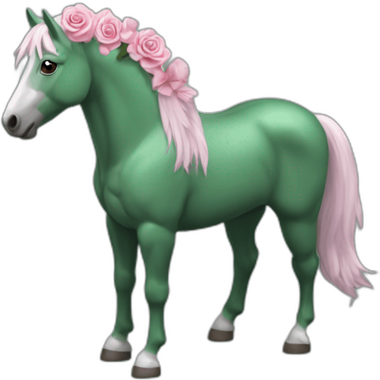 cheval vert avec des ailes roses emoji