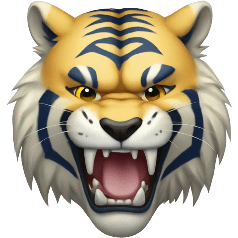 Yellow sabretooth tiger with dark blue stripes emoji