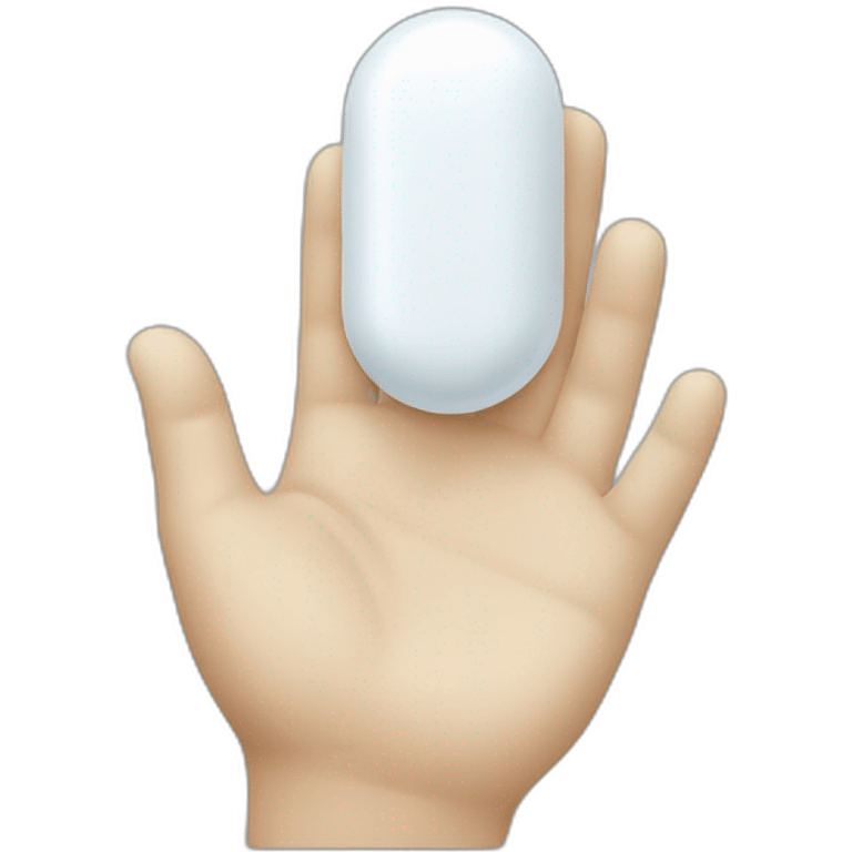 white hand, holding a white pill emoji