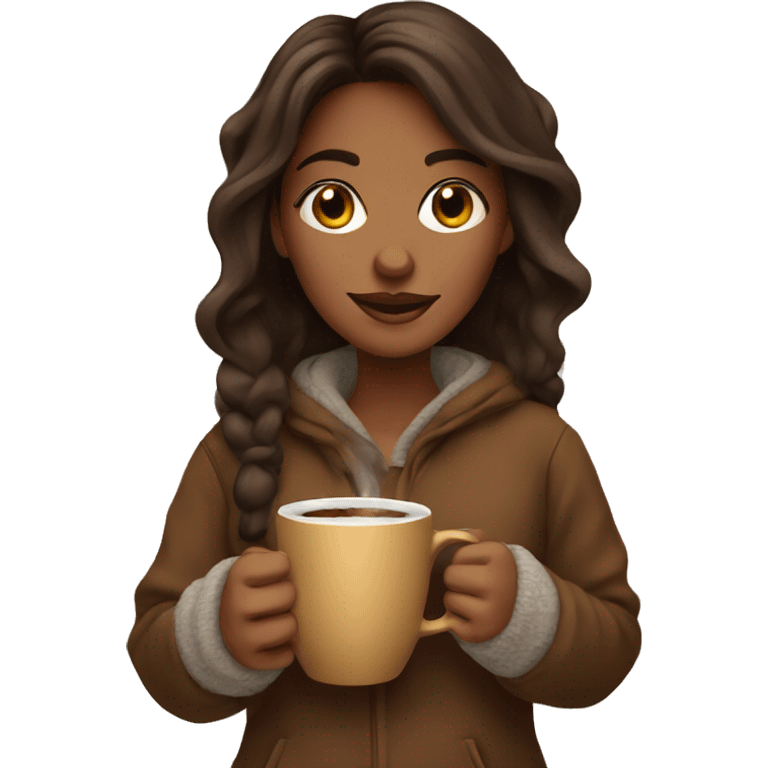 brown cozy girl with coffe emoji