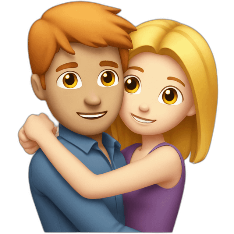 Red straight hair girl hugging blond guy emoji