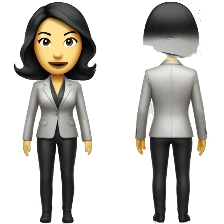 Asian woman, looking like Lucy Liu,  in business leather suit breaks a rod emoji