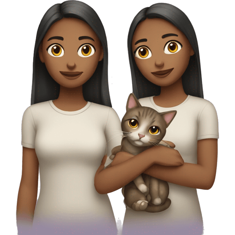 Two girls with two cats emoji