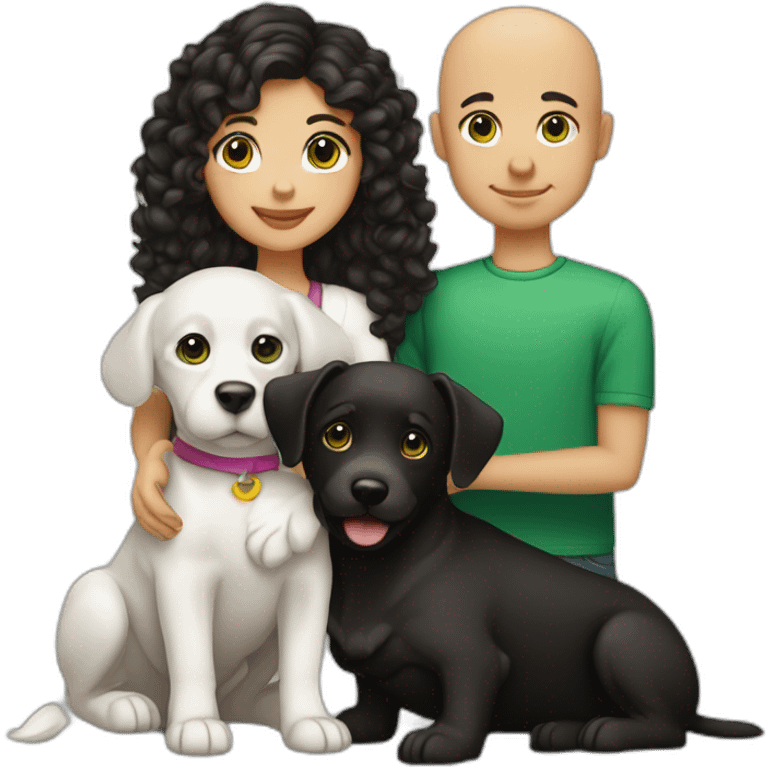 girl-with-brown-eyes-and-black-hair-and-a-boy-with-bald-hair-and-green-eyes-and-hugs-1-curly-dog-black-and-white emoji